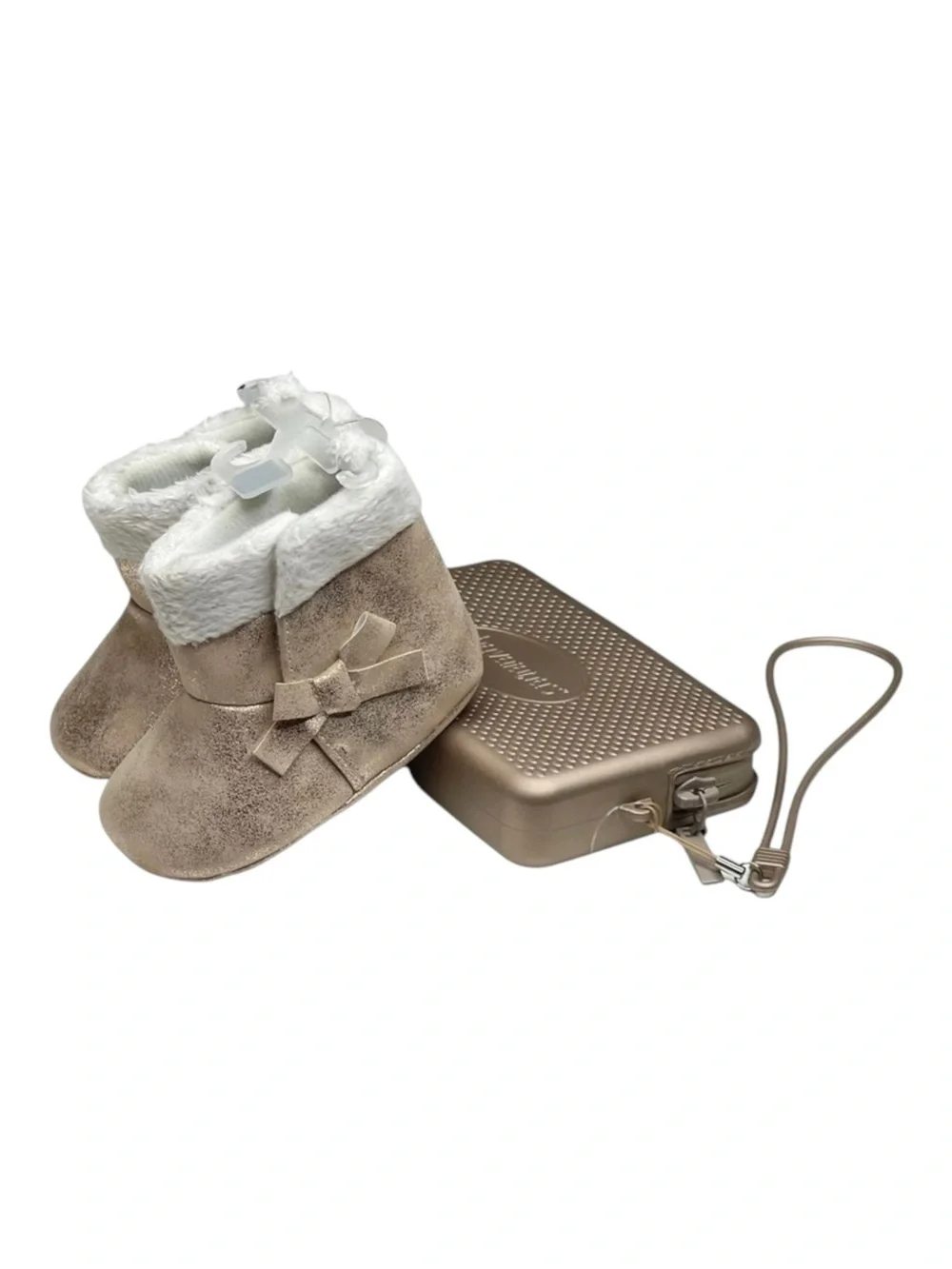 new Carter’s ❤︎ Bow Baby Faux Fur Trim Booties ❤︎ Rose Gold ❤︎ 3 - 6 Month ❤︎︎